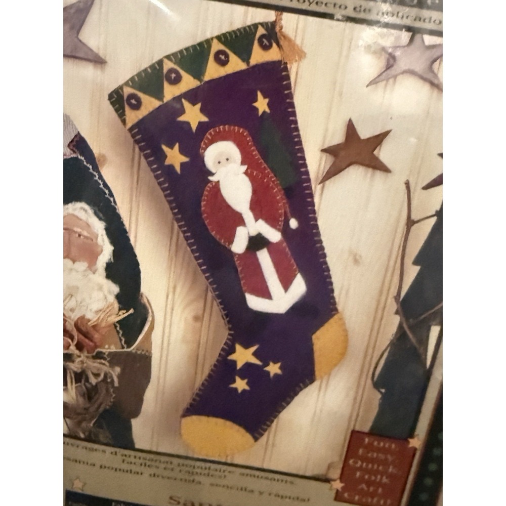 NIP Hodge Podge Felt Applique Embroidery Santa Christmas Stocking Craft Kit